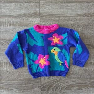 vintage vibrant parrot and floral pattern sweater size 18 months